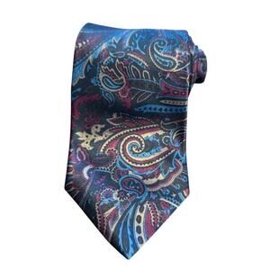 Etienne Aigner Mens Vintage Paisley Satin Shiny Dark Red Blue Neck Tie 3.75"